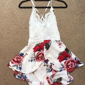Lulu’s Floral Romper with Lace Top